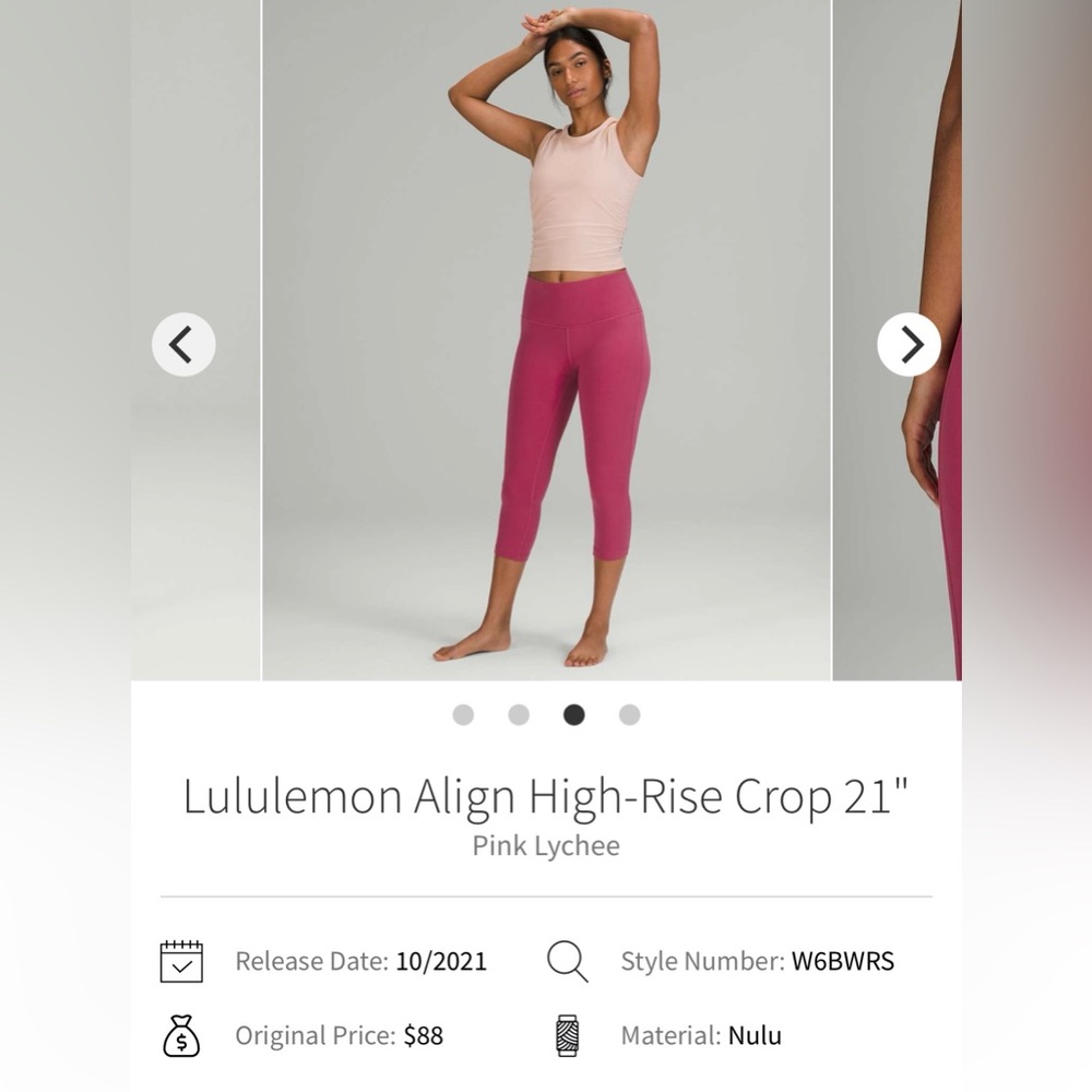 Lululemon Align High Rise Crop 21” Pink Lychee Size 8 - Picture 3 of 11
